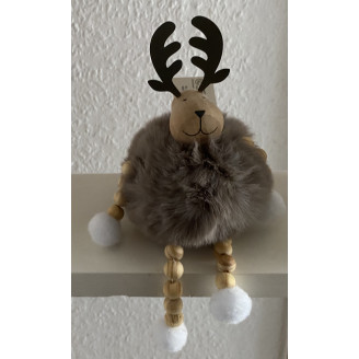 Elch Textil-Holz aitzend 14cm